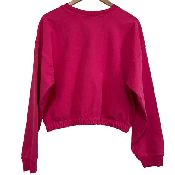 AMO 90’s Sweatshirt Cropped Boxy Light Distressing Luminous Pink Large - Picture 2 of 12